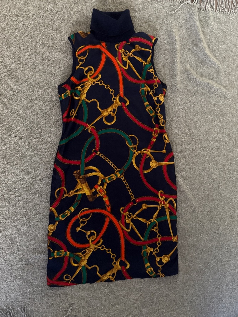 SUPER RARE! Ralph Lauren Equestrian Horse Bit Chain Bodycon Silk Wool Dress M